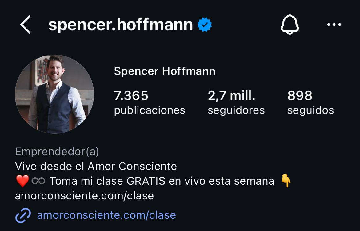 Perfil real de Instagram de Spencer Hoffmann con 2.7 millones de seguidores